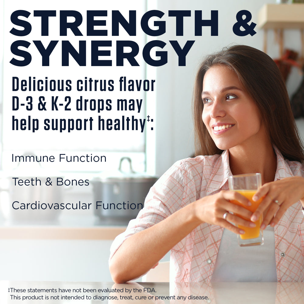 KAL D-3 K-2 Dropins 5000 IU (500 MCG) | Healthy Bones, Heart & Immune Support | Citrus Flavor | 59 Servings, 2 FL OZ