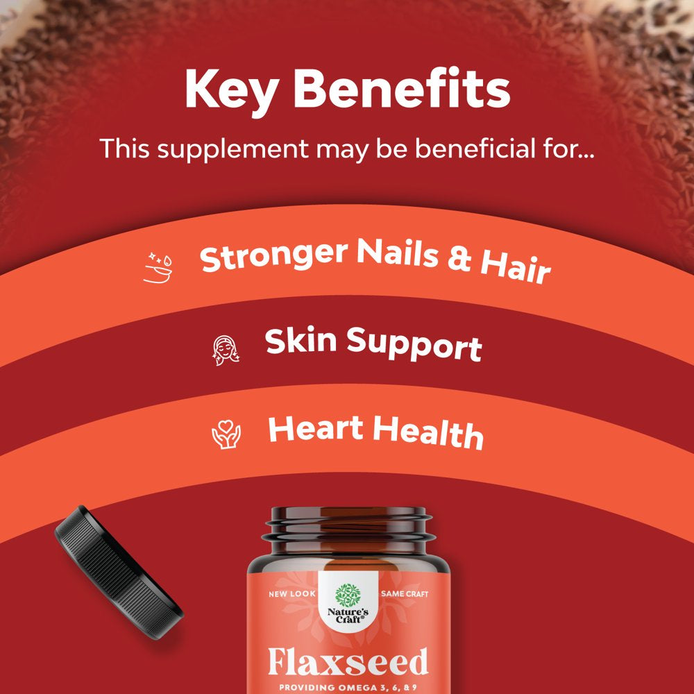 Omega Flaxseed Oil 1000Mg per Serving - Flax Seed Oil Softgel for Brain Support Constipation Relief Cycle Support and Heart Health Supplement - Natural Omega 3 6 9 Supplement for Hair Skin and Nails