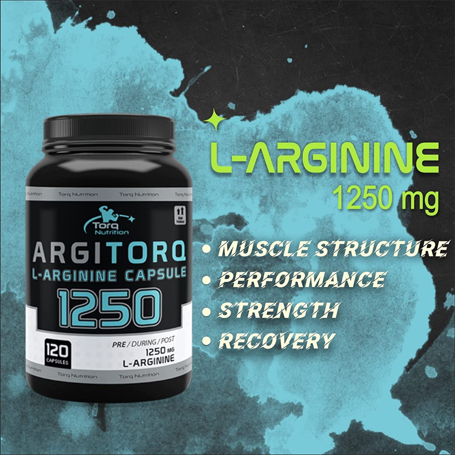 Torq Nutrition ARGITORQ L Arginine Supplement 1250Mg (120 Capsules) Amino Acid Nutritional Supplements, Muscle Performance Strength & Endurance, Nitric Oxide Booster for Increasing Protein Synthesis