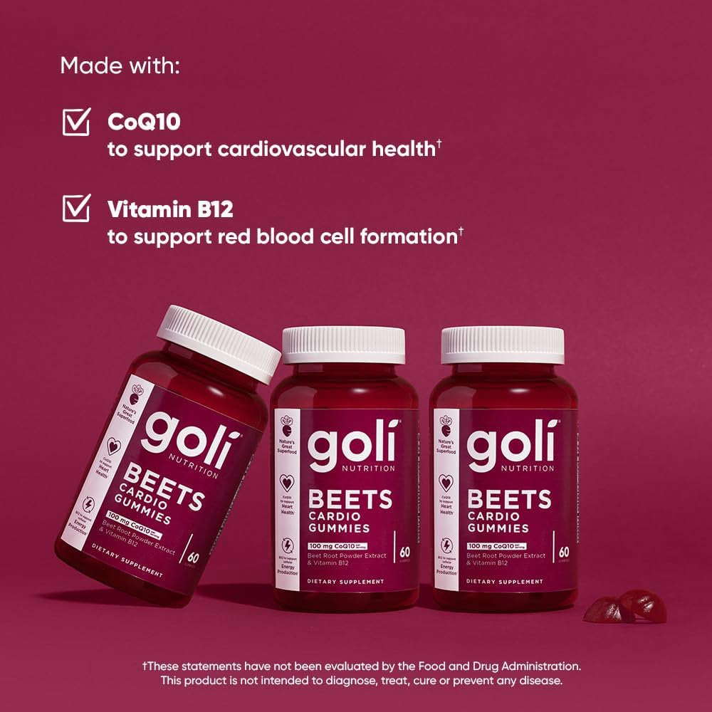 Goli Nutrition Beets Cardio Gummies, Heart Health Support, 60 Count, Unisex