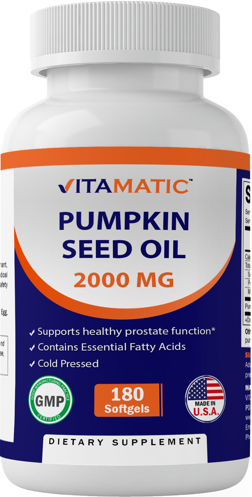 2 Pack - Vitamatic Pumpkin Seed Oil 2000Mg Softgel Capsules per Serving - 180 Softgels - (1000 Mg per Softgels) (Total 360 Softgels)