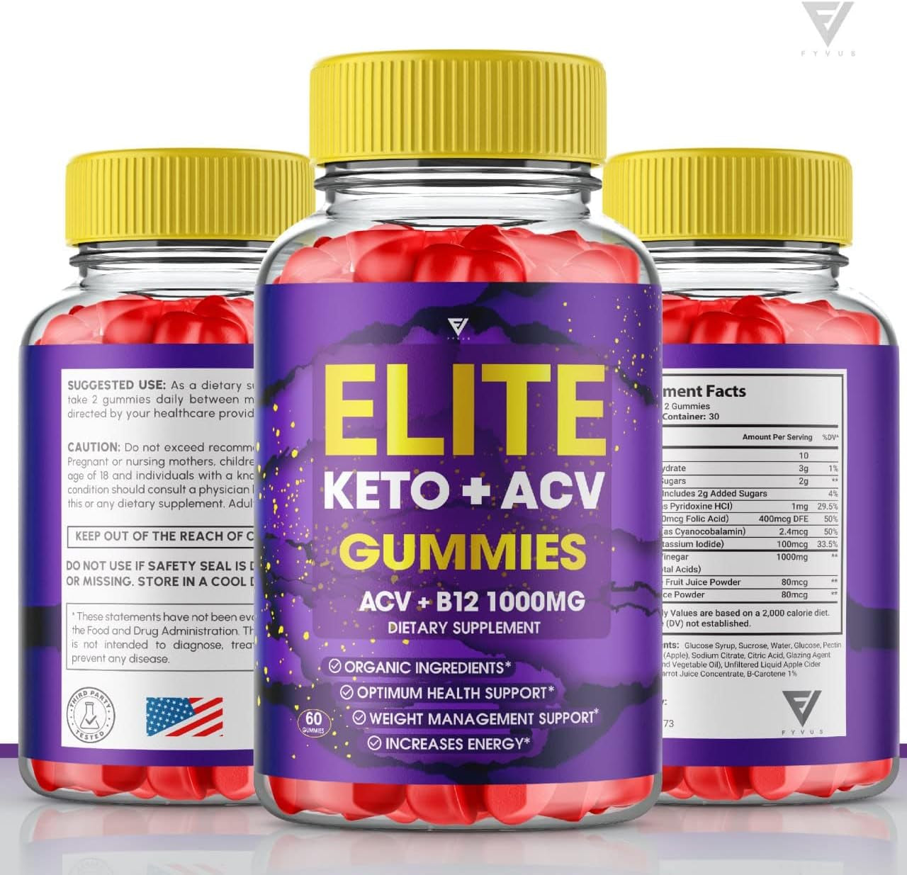 Elite Keto ACV Gummies AVC, Elite Keto plus ACV Advanced Weight Loss Gummies, Eliteketo Keto+Acv Apple Cider Vinegar Supplement Diet Works Fast Appetite Rapido (60 Gummies)