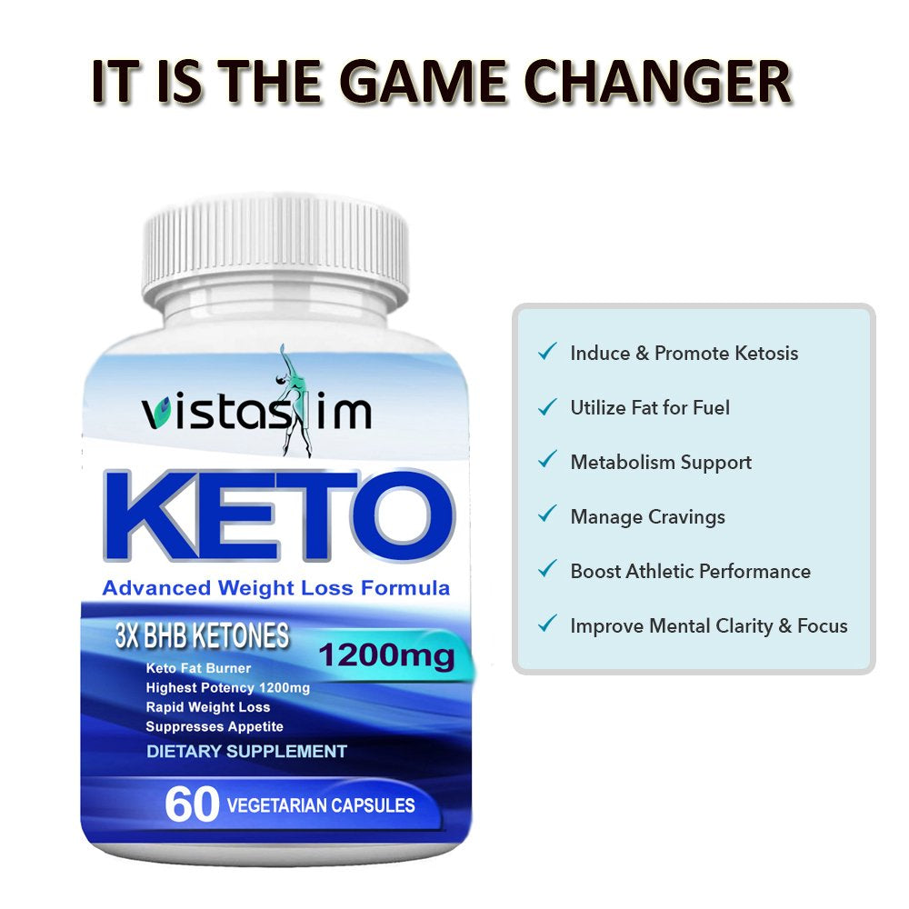 Vistaslim KETO BHB 1200Mg Pure Ketone 180 Pills Weight Loss Supplements Ketone & Ketogenic Diet (3 Pack)