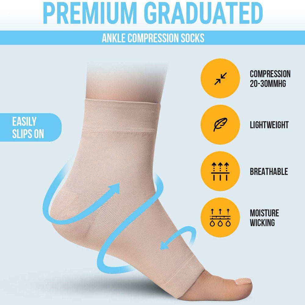 1 Pair Ankle Compression Sleeve-Open Toe Сompression Socks for Swelling, Plantar Fasciitis, Sprain, Neuropathy-Nano Brace for Women and Men （Beige）