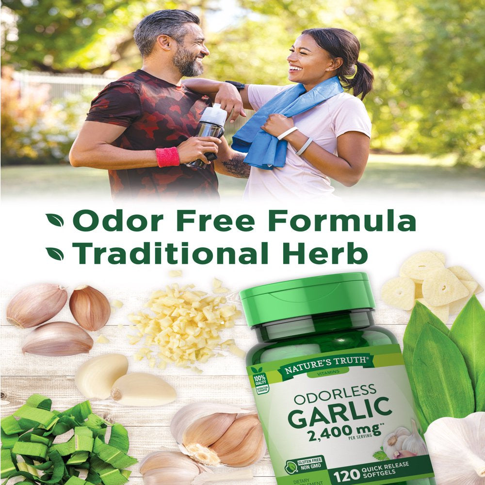 Odorless Garlic 2400 Mg | 120 Softgel Capsules | High Strength Extract Pills | Non-Gmo, Gluten Free Supplement | by Nature'S Truth