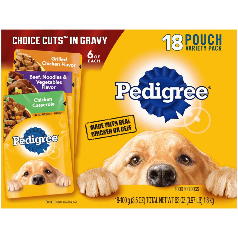 Pedigree Choice Cuts Gravy Wet Dog Food Variety Pack, 3.5 Oz Pouches (18 Pack)