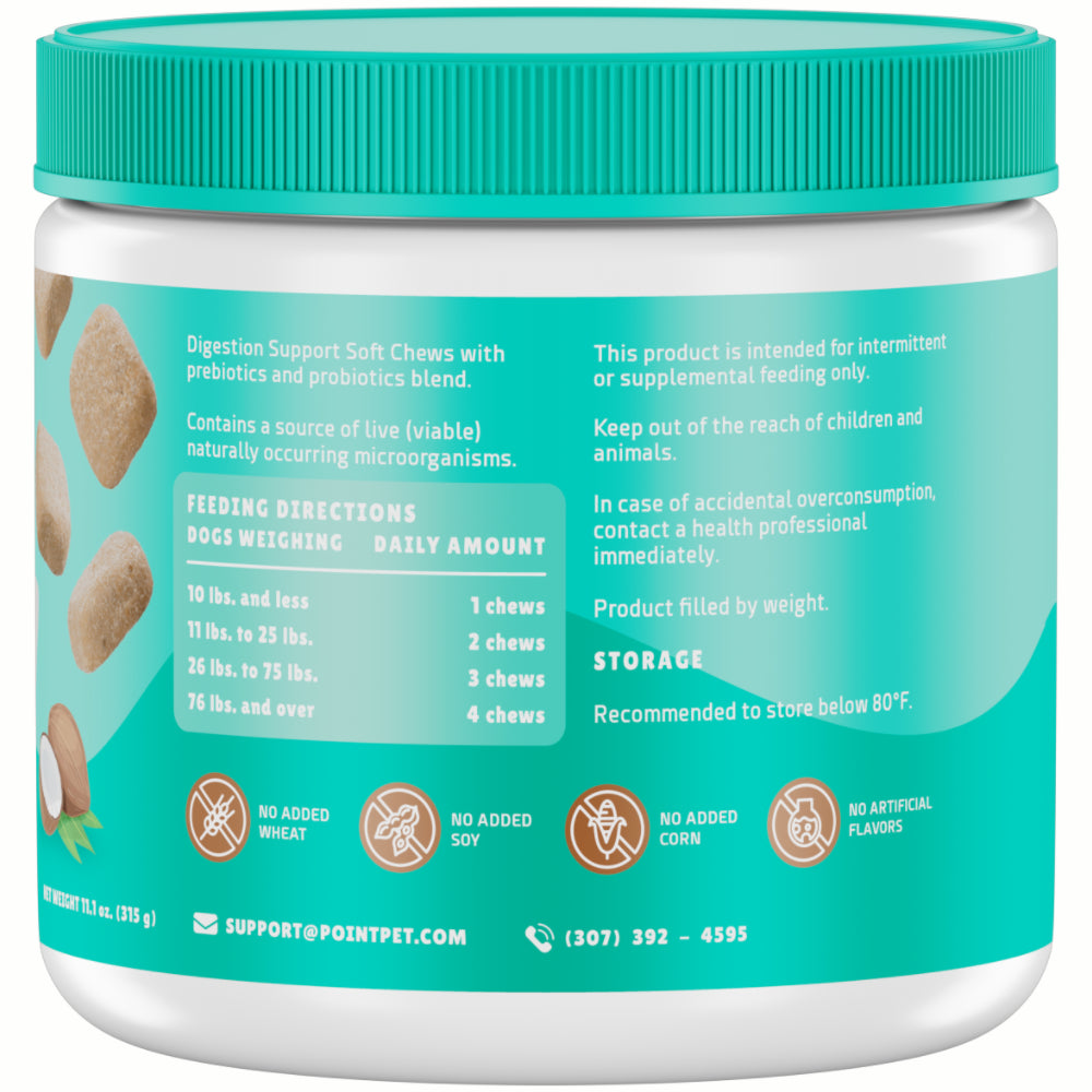 POINTPET Vegan Digestive Support for Dogs, Probiotics with Prebiotics Supplement, 90 Coconut Flavored Soft Chews