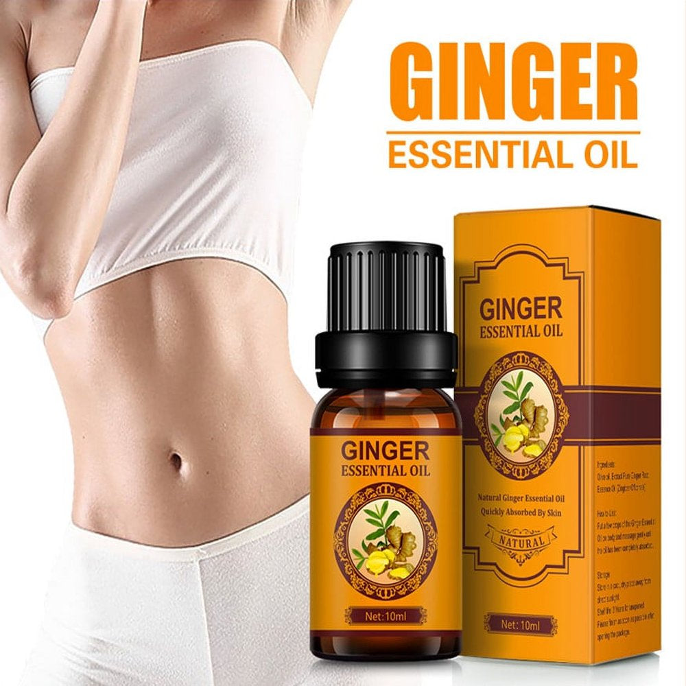 QLOUNI Ginger Essential Oil, Belly Drainage Ginger Oil, Lymphatic Drainage Ginger Oil, Plant Aroma Oil Massage to Promote Blood Circulation, Care for Skin, Fat Burning, Weight Loss, 1PCS, 10ML