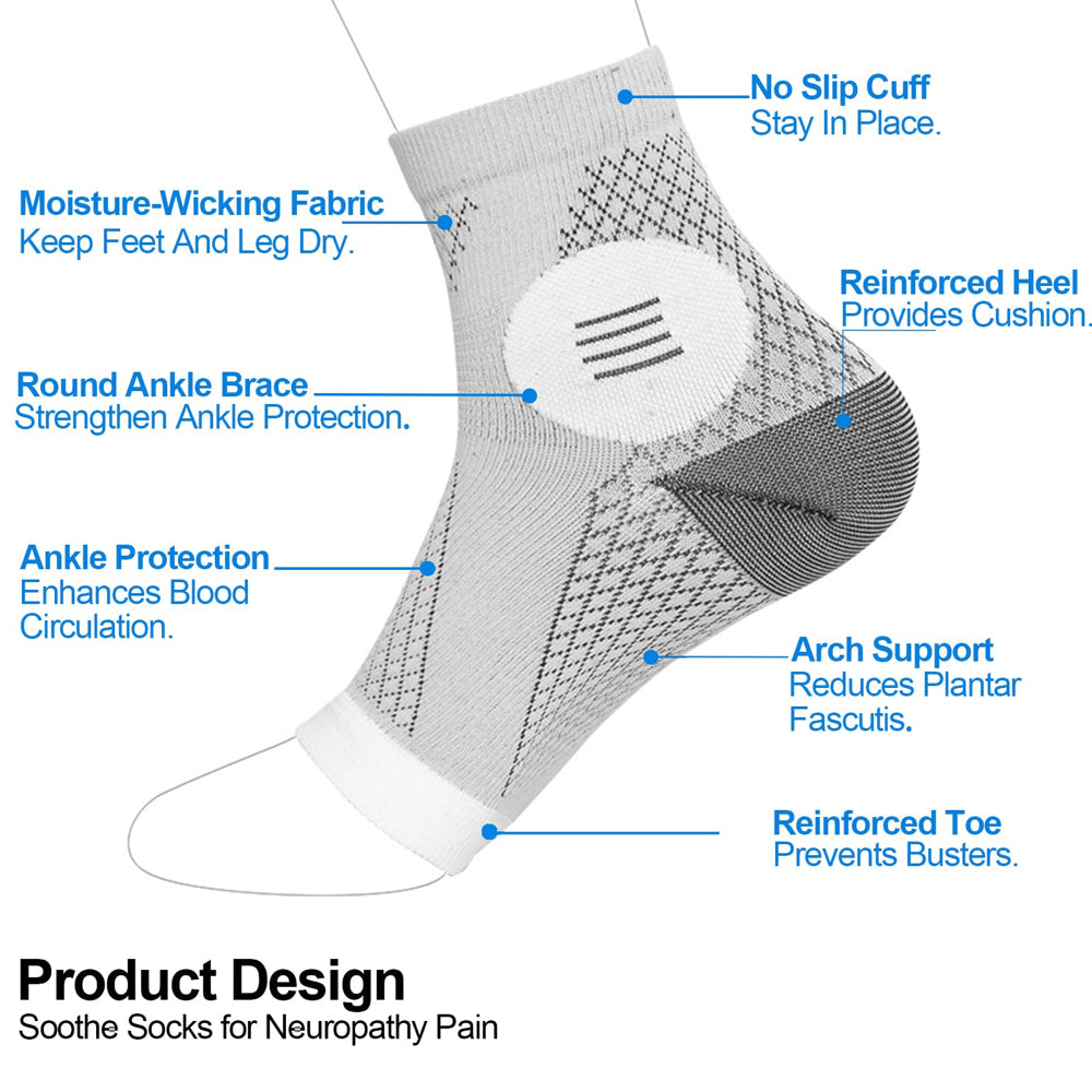 3Pairs Neuropathy Socks Soothe Relief Compression Socks 20-30 Mmhg - Comprex Ankle Sleeves for Arch Support, Achilles Tendonitis, Foot Pain Relief