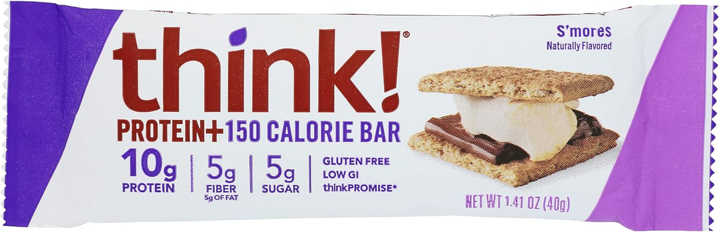 Think! Protein Bars, High Protein Snacks, Gluten Free, Sugar Free Energy Bar with Whey Protein Isolate, S'Mores, Nutrition Bars without Artificial Sweeteners, 1.41 Oz (Pack of 10)