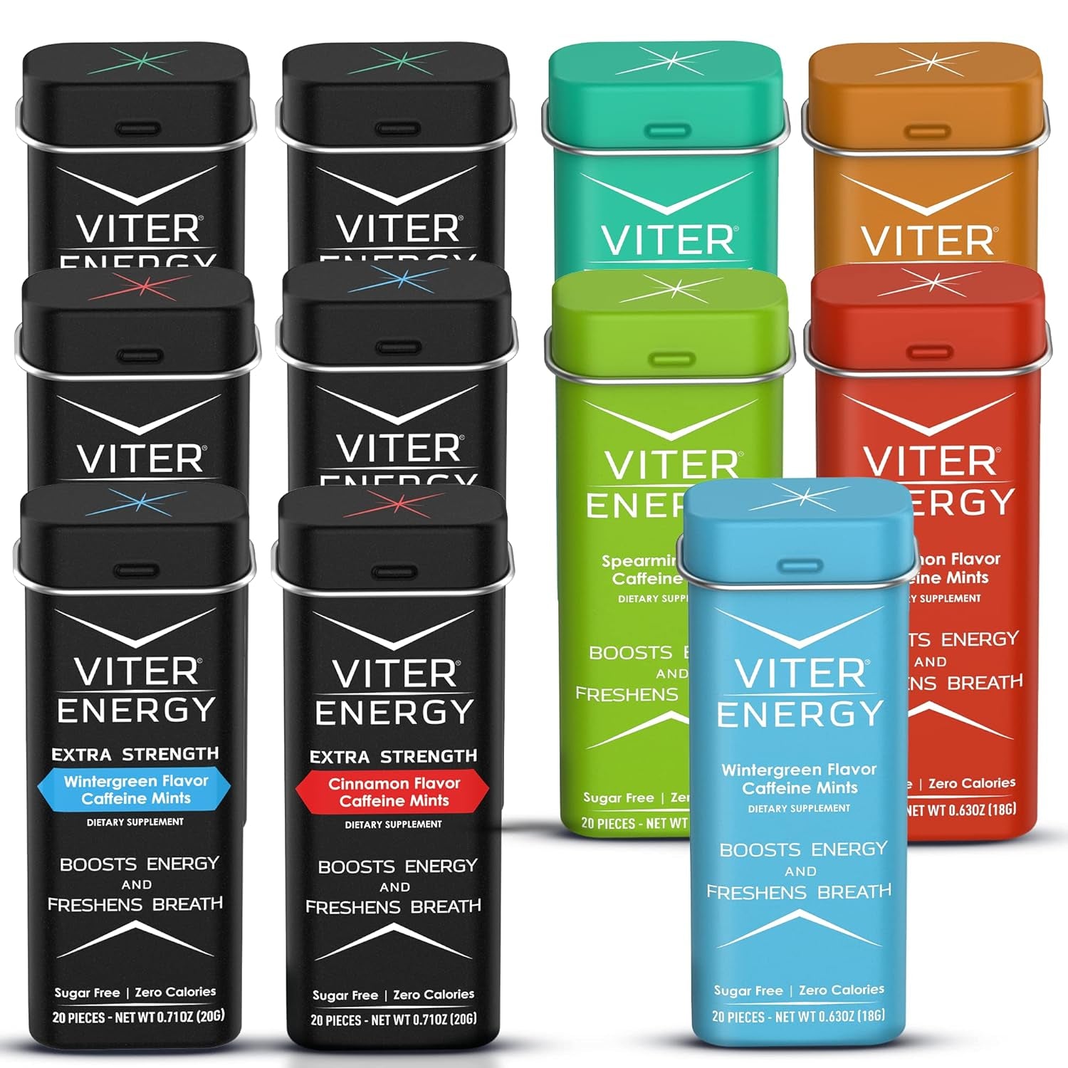 Viter Energy Original 40Mg Caffeine Mints and Extra Strength 80Mg Caffeine Mints Variety Packs Bundle - Caffeine, B Vitamins, Sugar Free, Vegan, Powerful Energy Booster for Focus and Alertness