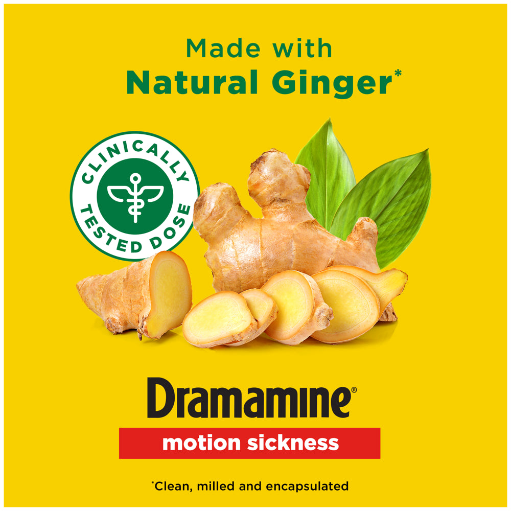 Dramamine Non-Drowsy, Motion Sickness Relief, Made with Natural Ginger, 18 Count, 2 Pack