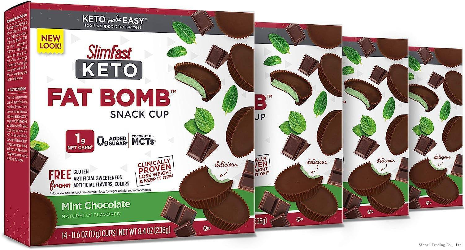 Low Carb Chocolate Snacks, Keto Friendly for Weight Loss with 0G Added Sugar & 3G Fiber, Mint Chocolate Cup, 14 Count Box (Pack of 4) (Packaging May Vary)