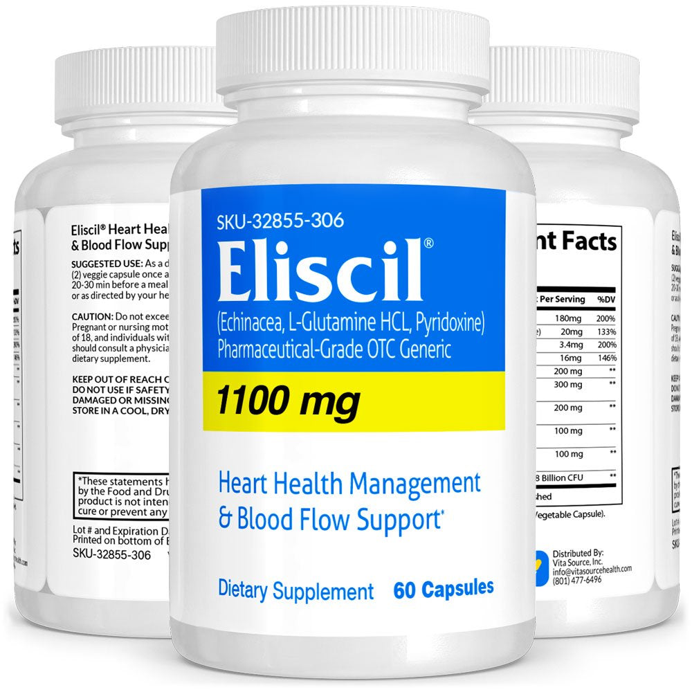 Eliscil Pharmaceutical Grade OTC, Heart Health, Blood Flow Support, 5, 60 Tablets, Vitasource