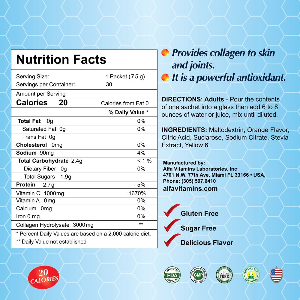 Collagen C® Hydrolysate with Vitamin C - Powder Supplement - Skin, Hair, Nails Support - 30 Pack