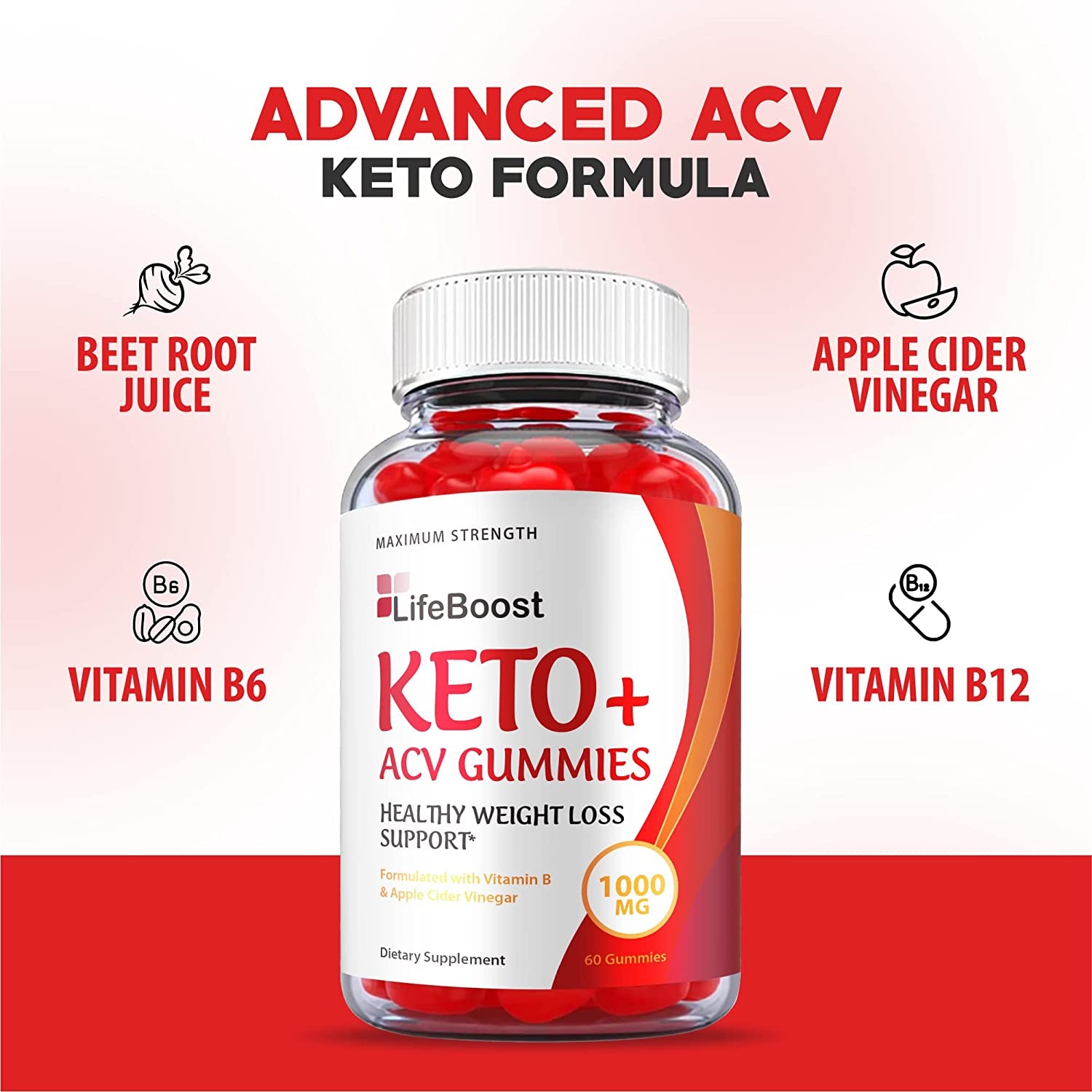 (3 Pack) Life Boost Keto Gummies - Official Formula, Vegan - Lifeboost Keto ACV Gummies, Lifeboost ACV Gummies Apple Cider Vinegar 1000Mg Formula, Weight Apple Loss Cider, Pomegranate (180 Gummies)