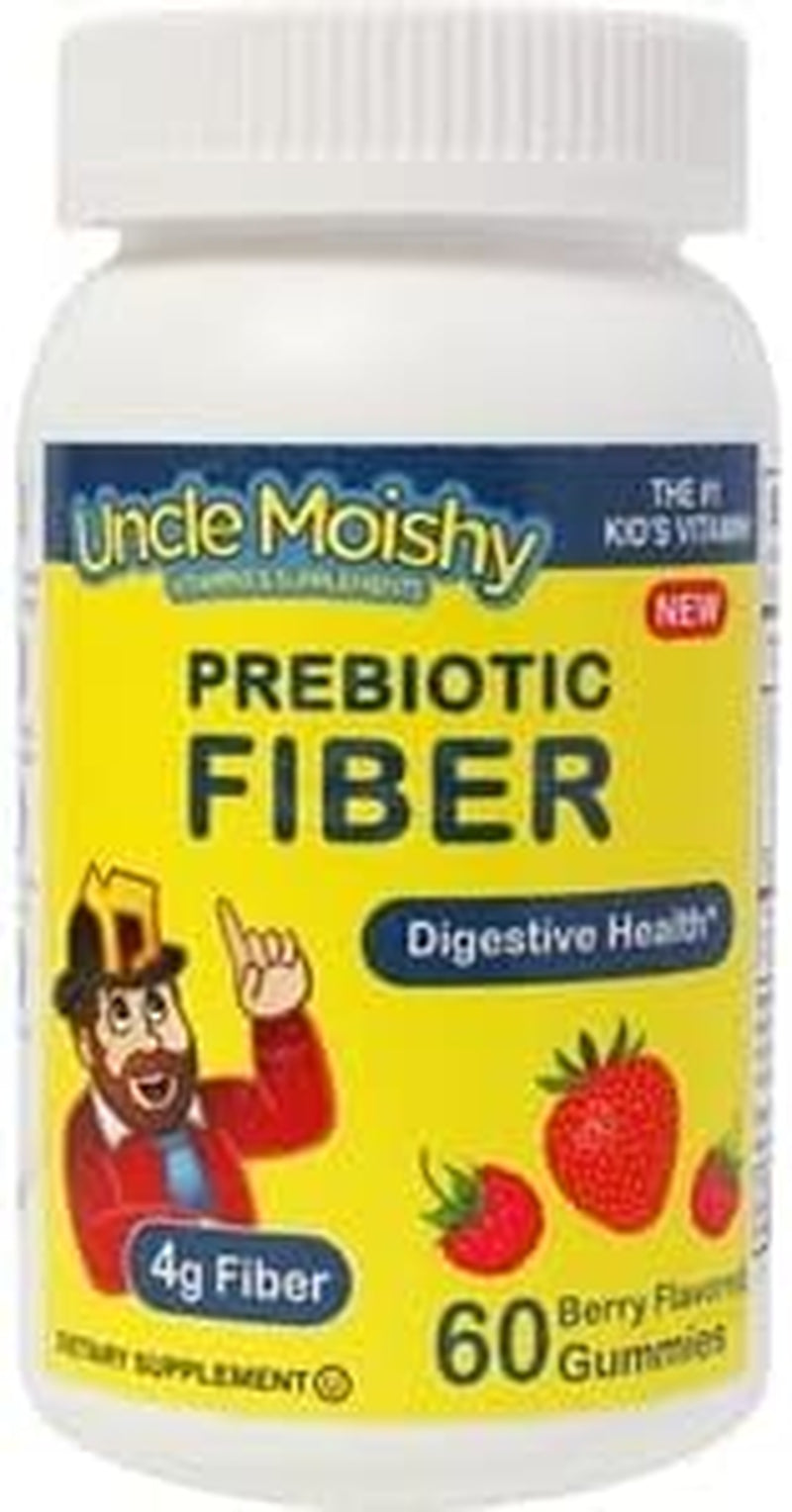 Uncle Moishy Vitamins Prebiotic Fiber 60 Gummies | Keto Sugar Free Gummy Chews for Toddlers |4G Fiber for Children Constipation Support | Natural Kosher Halal Berry Chewable