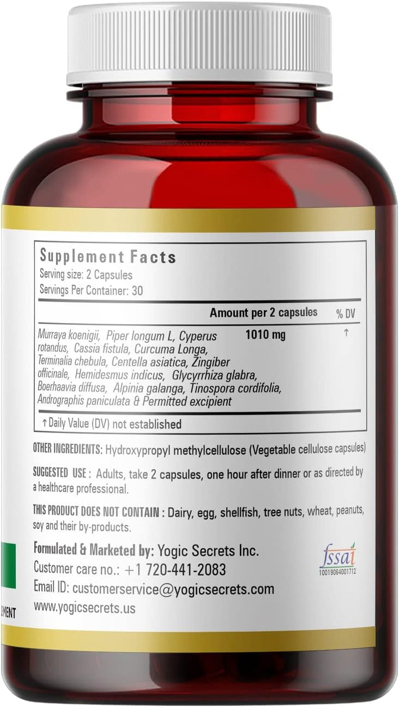 Yogic Secrets Ayurgut Clinically Proven Patented Formula for Digestive Health and Gut Health , 400Mg, Vegan Formulation - 60 Ct