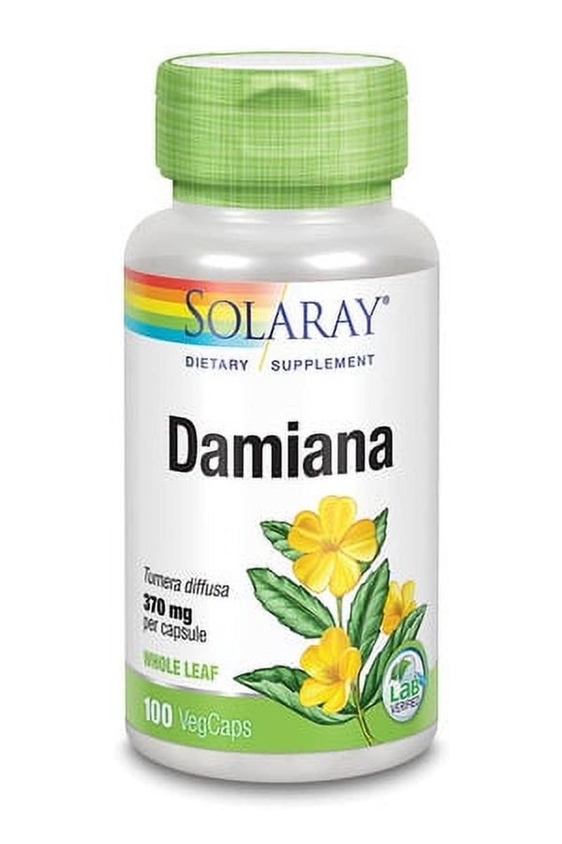 Solaray Damiana Leaf 370Mg | Traditional Womens Support for Healthy Mood, Libido, Relaxation & Glucose Levels | Non-Gmo & Vegan | 100 Vegcaps