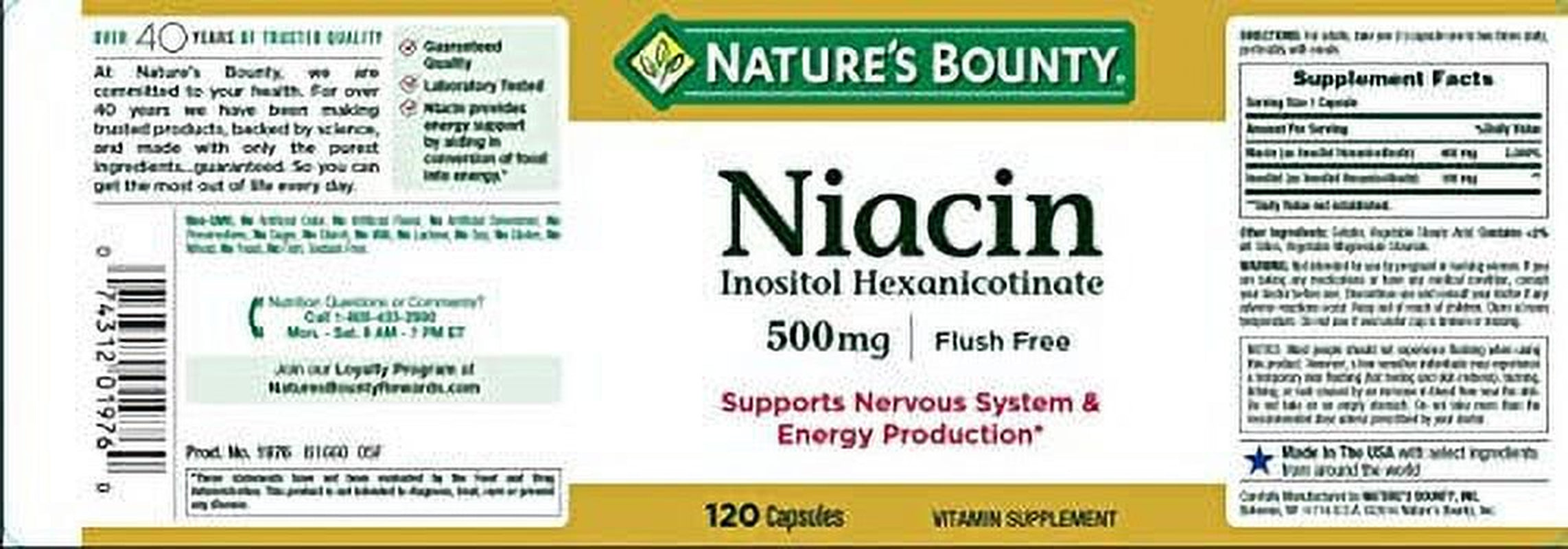 Nature'S Bounty Niacin Flush Free 500 Mg 120 Capsules