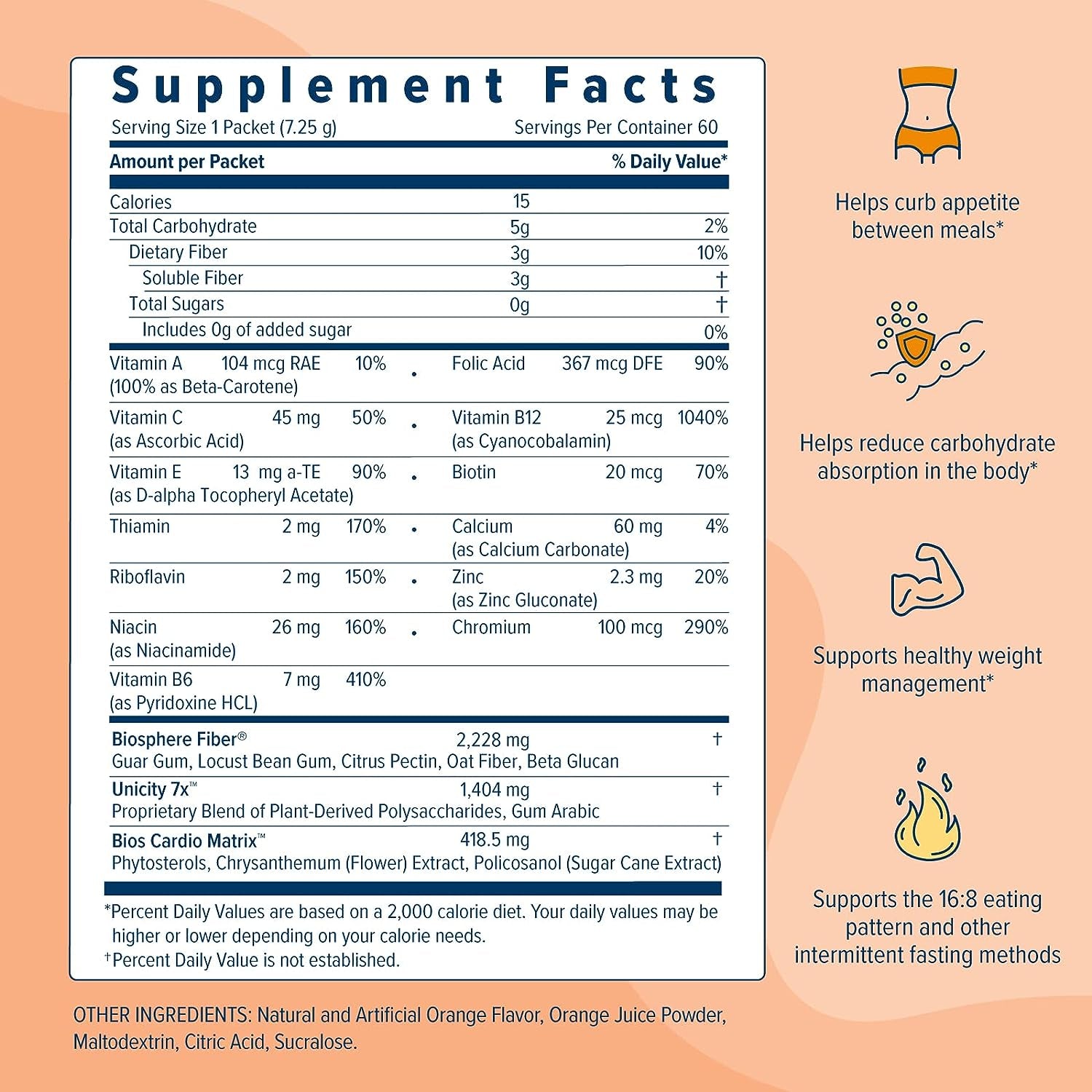 UNICITY BALANCE ORANGE - Stay Full Longer by Slowing Carbohydrate Absorption (60 Packets). Helps Support a Healthy Digestive System and Keeps Your Body Well Maintained (30-Day Supply)