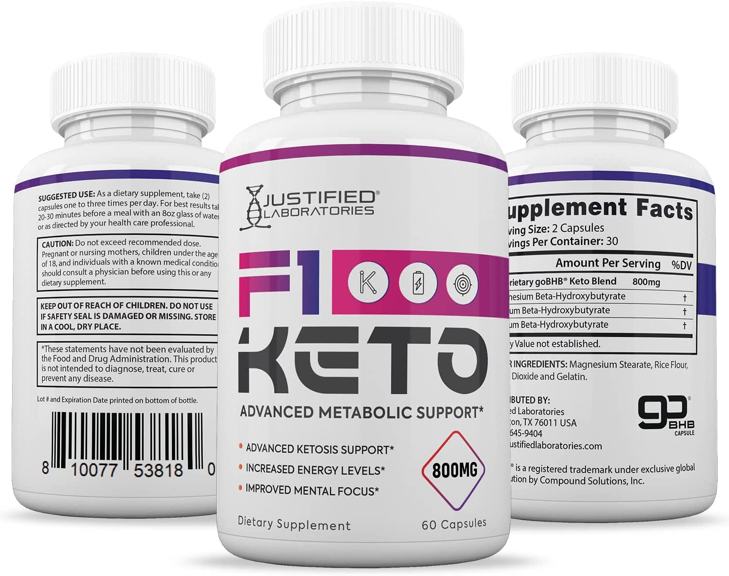 (3 Pack) F1 Keto Pills 800MG Includes Gobhb Exogenous Ketones Advanced Ketosis Support for Men Women 180 Capsules