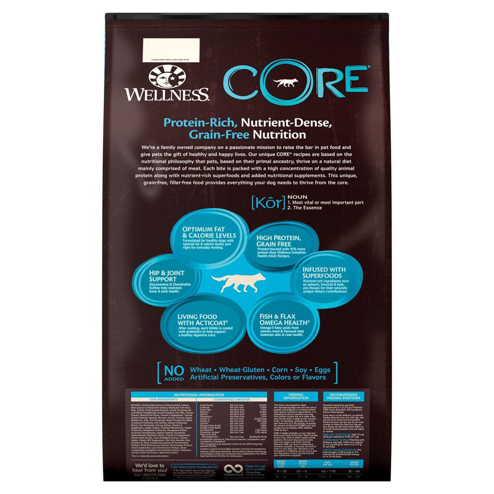 Wellness CORE Natural Grain Free Dry Dog Food, Ocean Whitefish, Herring & Salmon, 26-Pound Bag