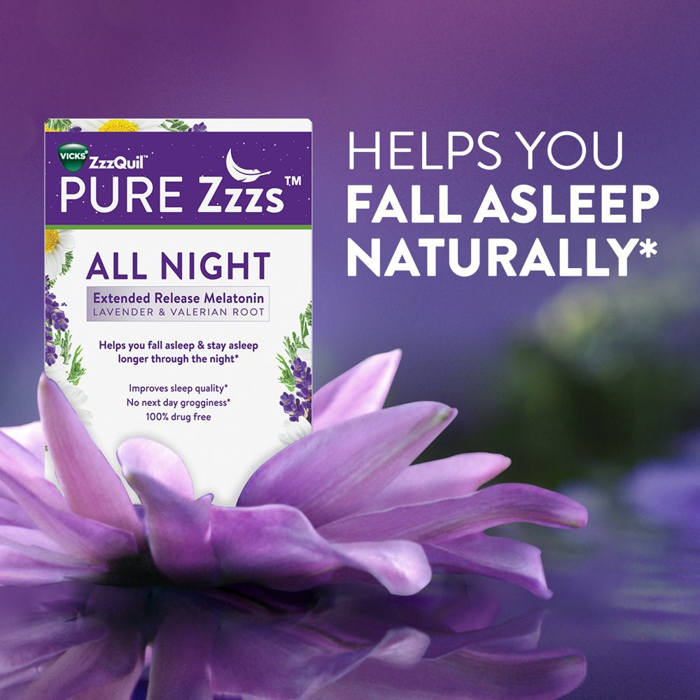 Vicks Zzzquil PURE Zzzs All Night Extended Release Melatonin Sleep Aid, Dietary Supplement, 14 Ct