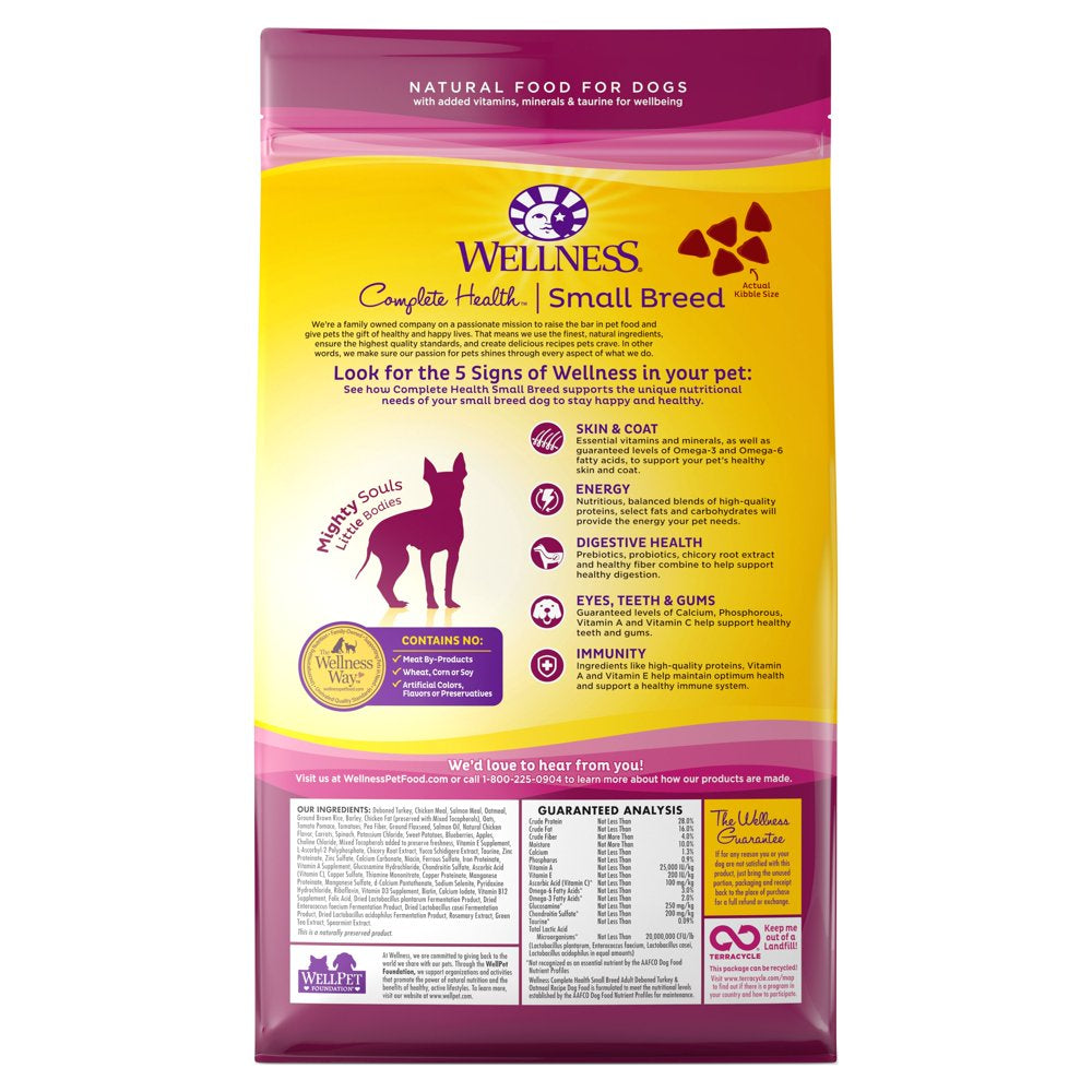 Wellness Complete Health Natural Dry Small Breed Dog Food, Turkey & Oatmeal, 4-Pound Bag