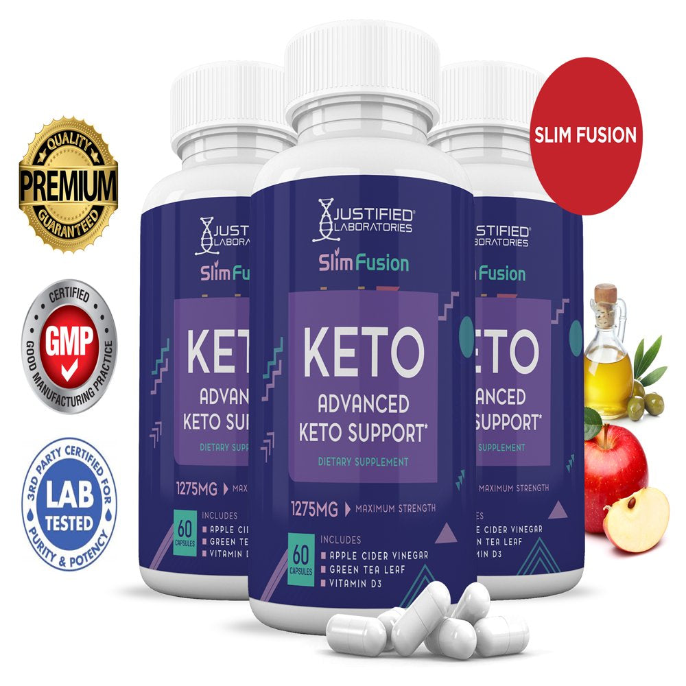 (3 Pack) Slim Fusion Keto ACV Pills 1275Mg Alternative to Gummies Dietary Supplement 180 Capsules