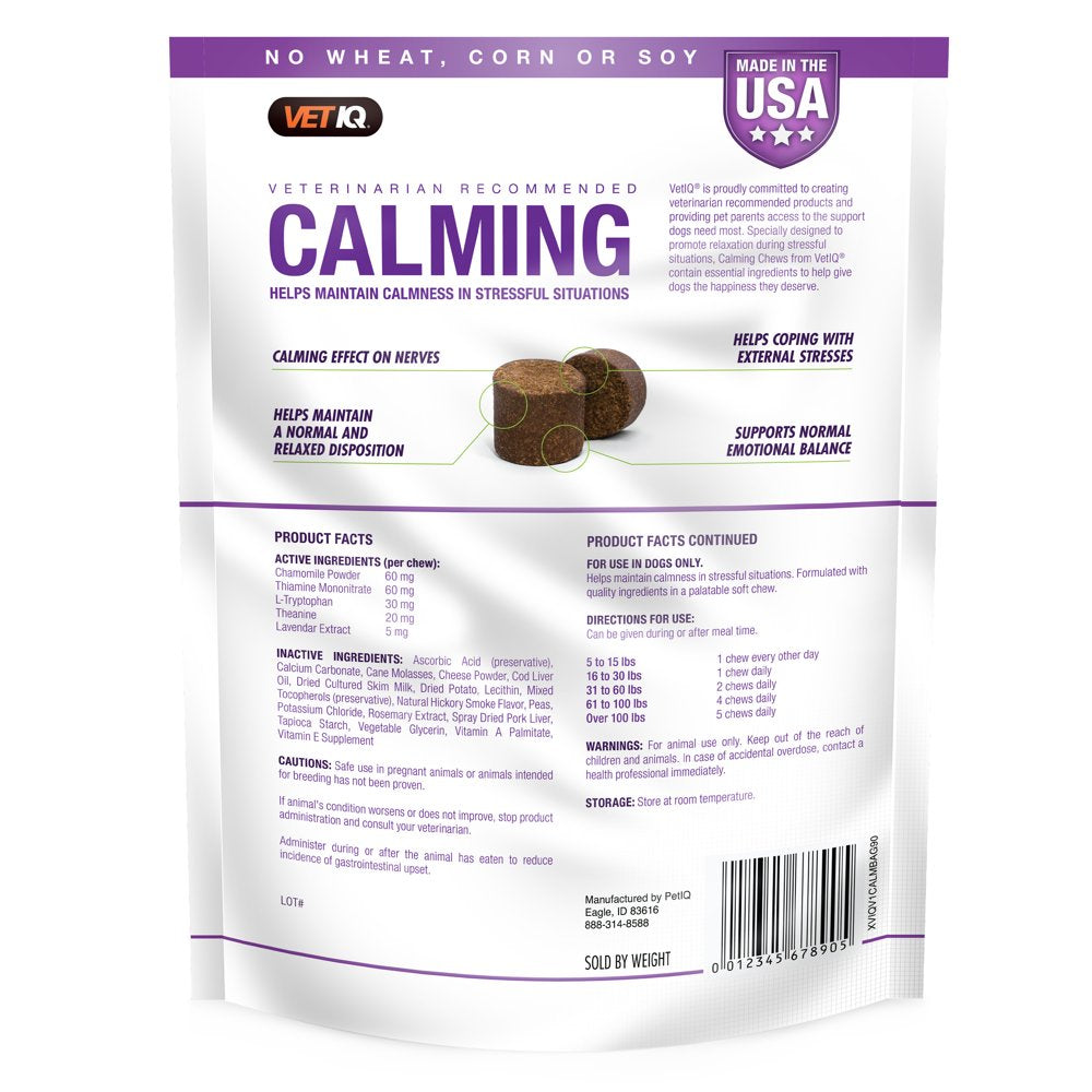 Vetiq Calming Supplement for Dogs, Hickory Smoke Flavored Soft Chews, 90 Count, 11.1 Oz