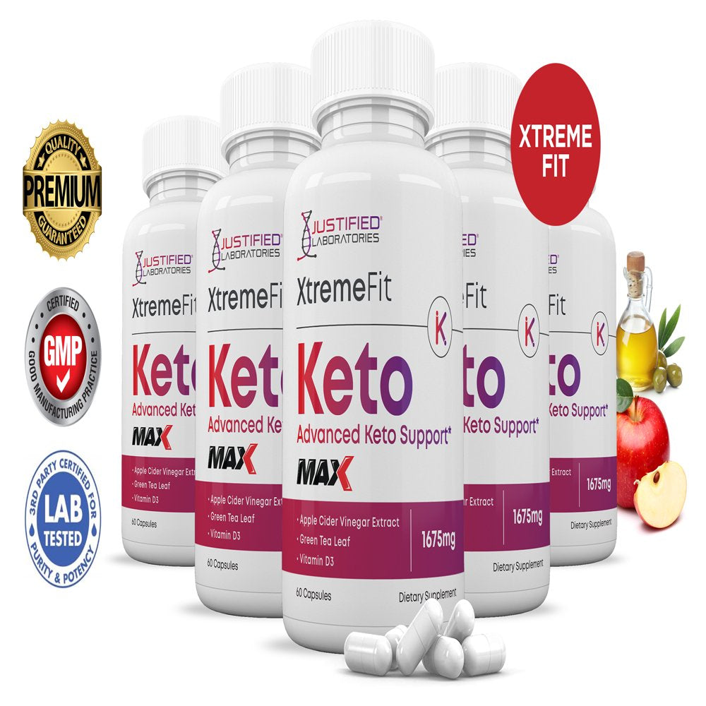 (5 Pack) Xtreme Fit Keto ACV MAX Pills 1675Mg Alternative to Gummies Dietary Supplement 300 Capsules