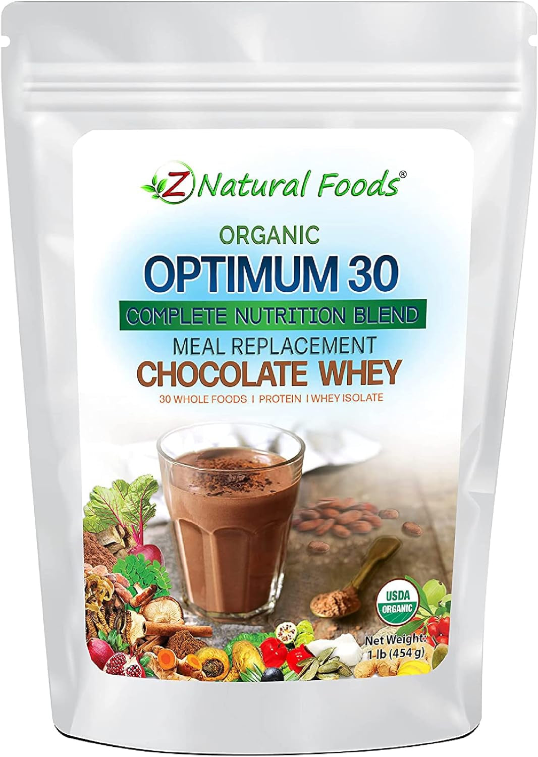 Z Natural Foods Optimum 30 Organic Chocolate Whey Meal Replacement Powder