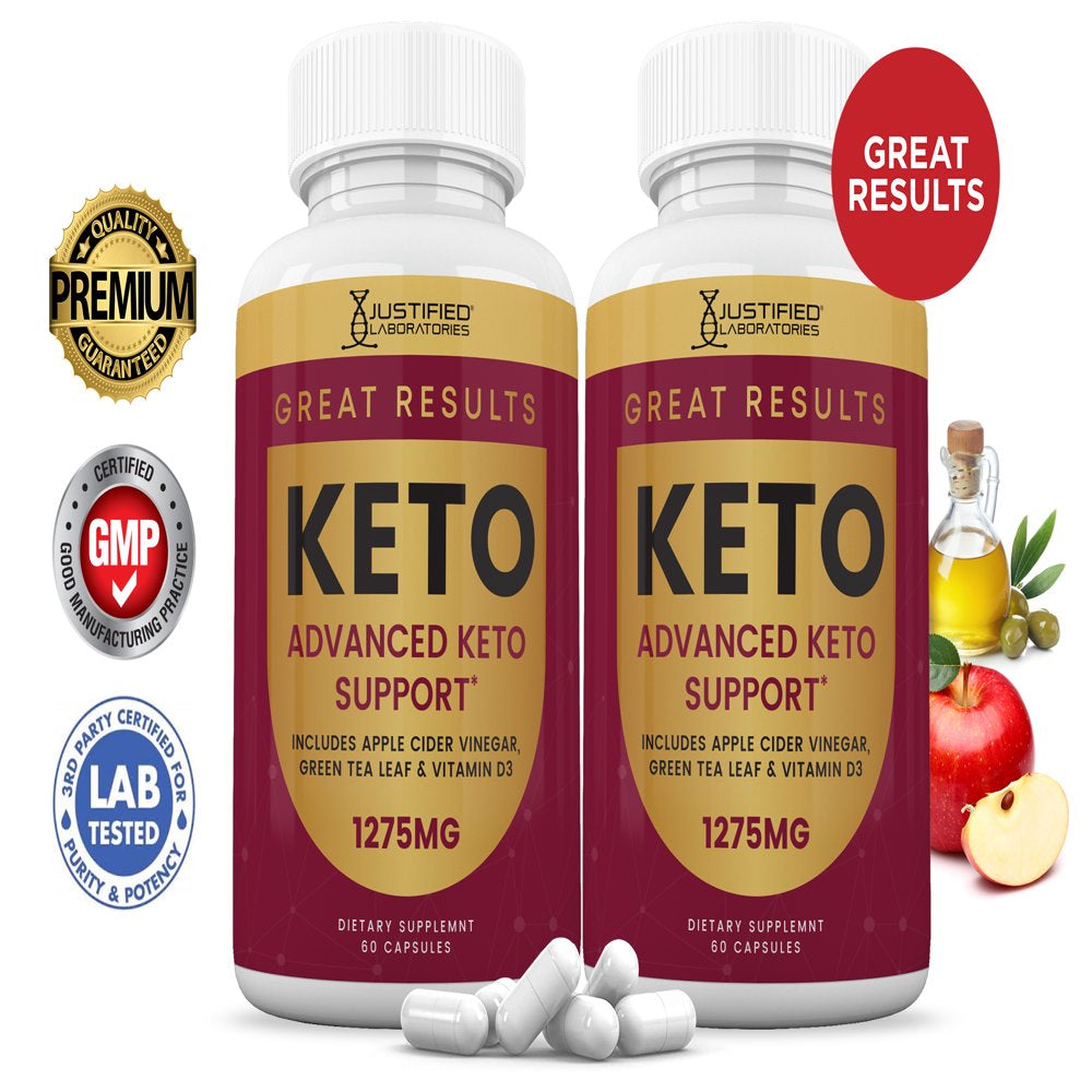 (2 Pack) Justified Laboratories Great Results Keto ACV Pills 1275Mg Dietary Supplement 120 Capsules