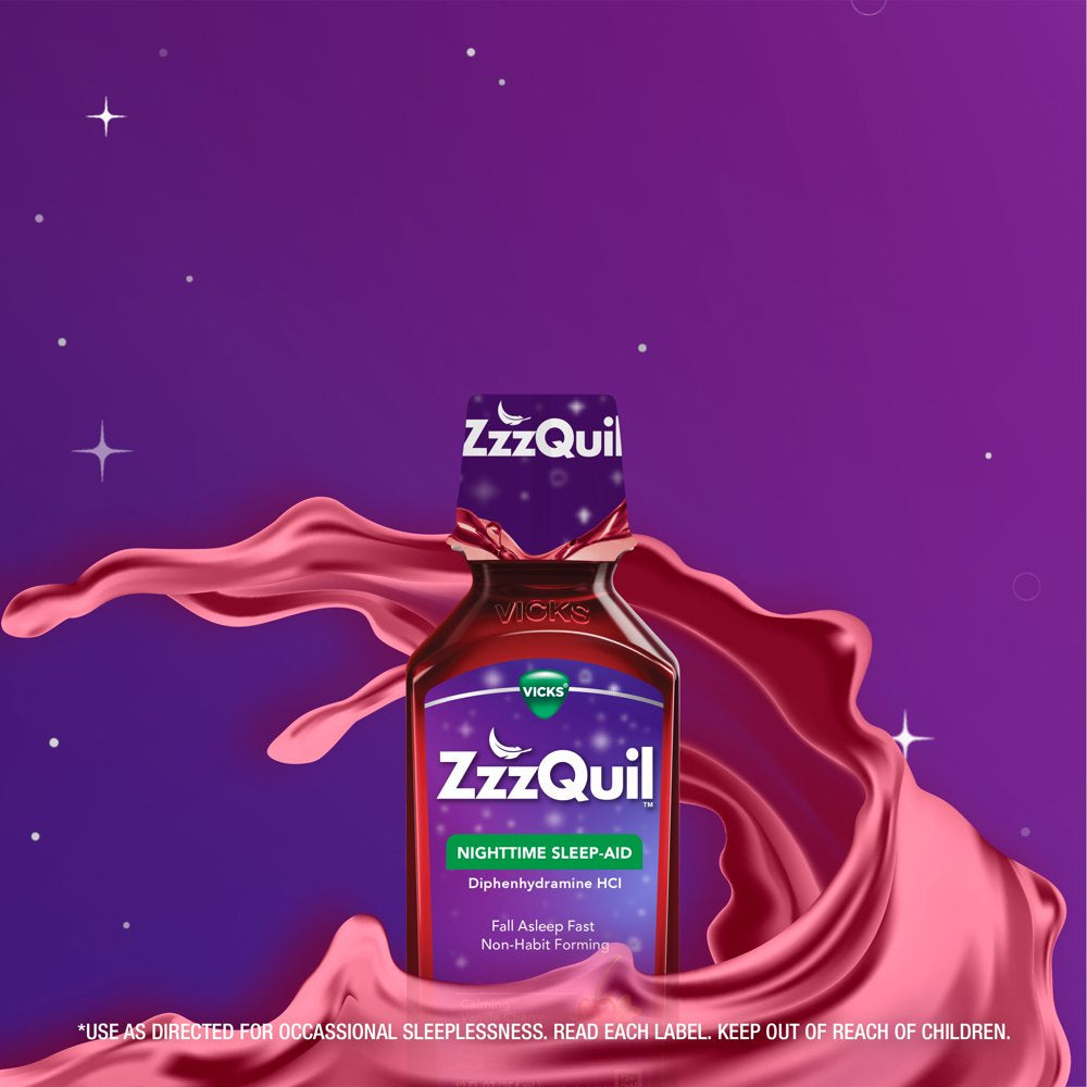 Vicks Zzzquil Nighttime Sleep Aid Liquid, Vanilla Cherry Flavored, Over-The-Counter Medicine, 12 Oz