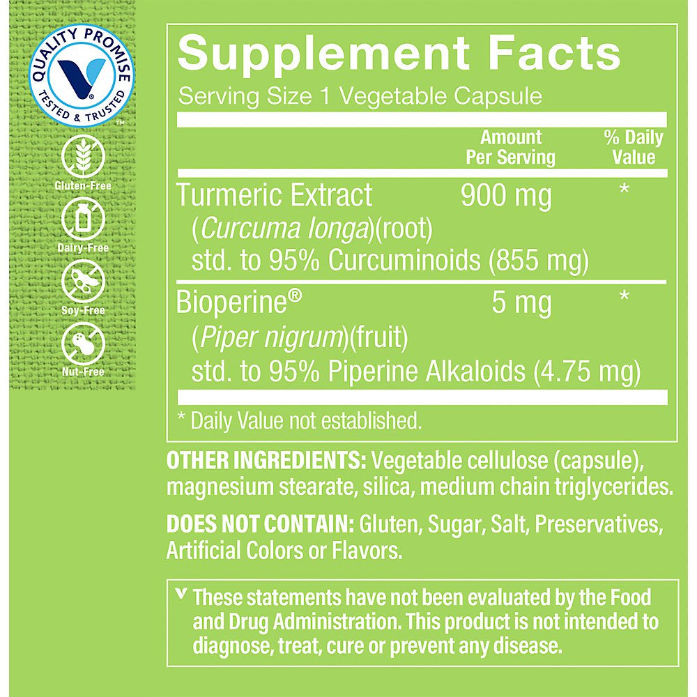 The Vitamin Shoppe Triple Strength Turmeric with Curcumin 900Mg, Supports Joint Mobility & Provides Antioxidant Benefits & 5Mg Bioperine to Enhance Nutrient Absorption - Once Daily (60 Capsules)