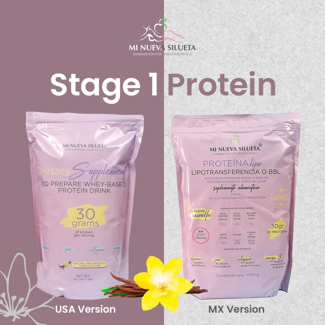 MI NUEVA SILUETA Lipotransfer Protein Stage 1 My New Silhouette Is an Isolated Whey Protein Powder with Collagen That Helps to Maintain Transferred Fat. (VANILA)