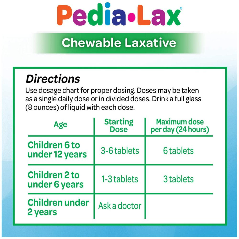 Pedia-Lax Laxative Chewable Tablets for Kids, Ages 2-11, Watermelon Flavor, 30 CT