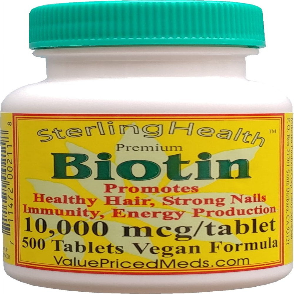 Biotin 500 Tablets,10,000 Mcg, for Hair Growth, Skin, Strong Nails, Biotin 10Mg