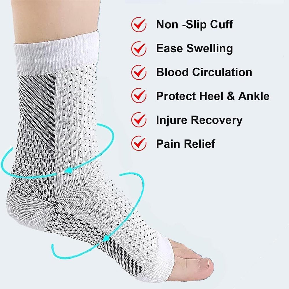 Weloille 3 Pairs Ankle Compression Sleeves for Plantar Fasciitis - Ankle Foot Brace for Injury Recovery, Open Toe Neuropathy Socks, Toeless Ankle Compression Socks for Women & Men