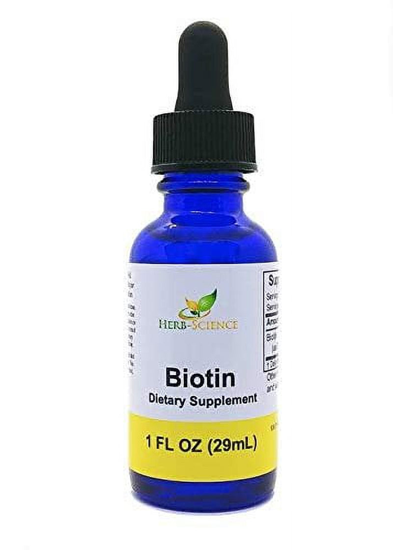 Herb Science - Biotin Vitamin B7 Liquid Drops Extract, Alcohol Free High Potency Biotin B7 Dietary Supplement for Hair Growth, Strong Nails, Healthy Skin and Digestion Support