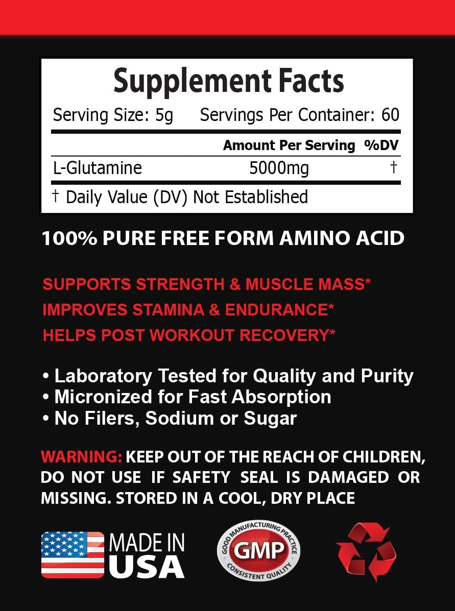 Workout Supplements for Men - GLUTAMINE Powder 5000MG, PRE & Post Workout - L-Glutamine Bulksupplements, 3 Cans 900 Grams