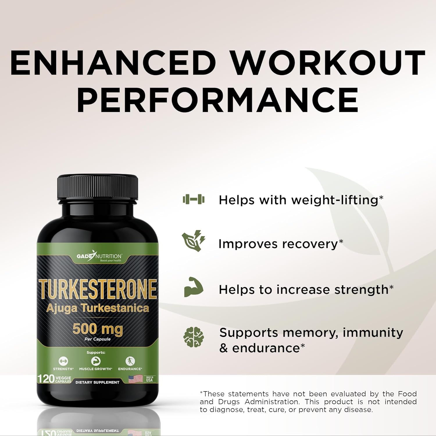 Turkesterone - Ajuga Turkestanica Extract Standardized 10% Turkesterone Supplement 500Mg, for Strength, Muscle Growth, Stamina, Recovery, Similar to Ecdysterone, USA Made