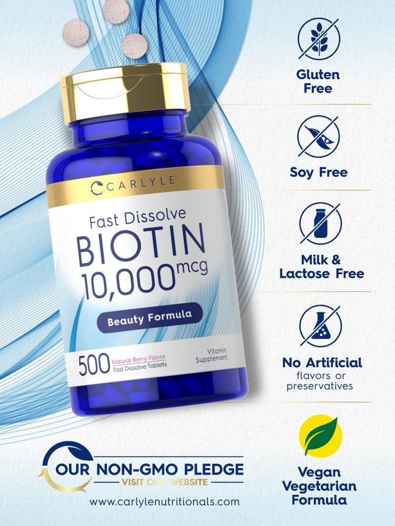Biotin 10,000Mcg | 500 Tablets | Max Strength | Vegetarian Formula | by Carlyle