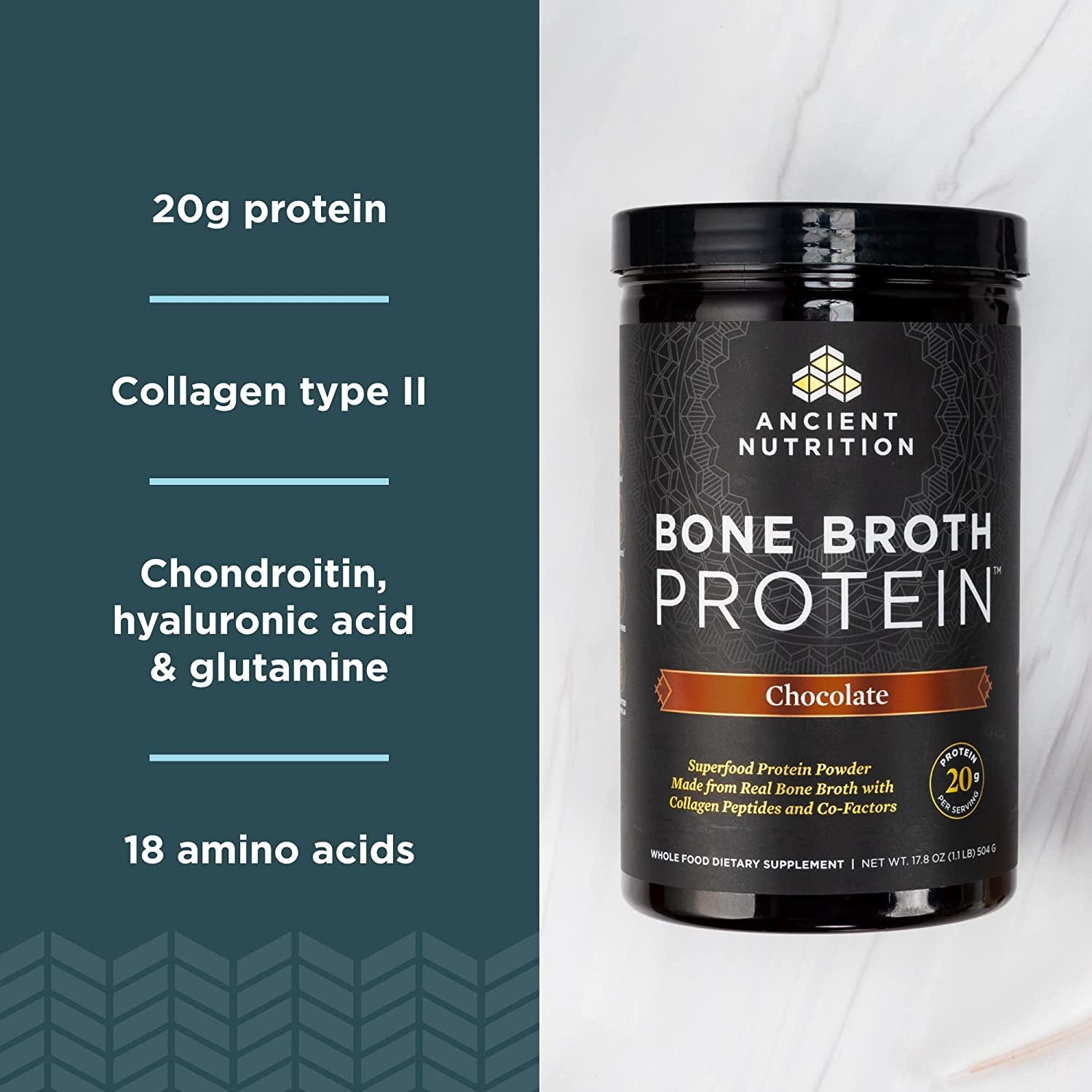 Ancient Nutrition Bone Broth Protein Powder, Chocolate, 20 Servings + Multi Collagen Protein Powder, Vanilla, 45 Servings