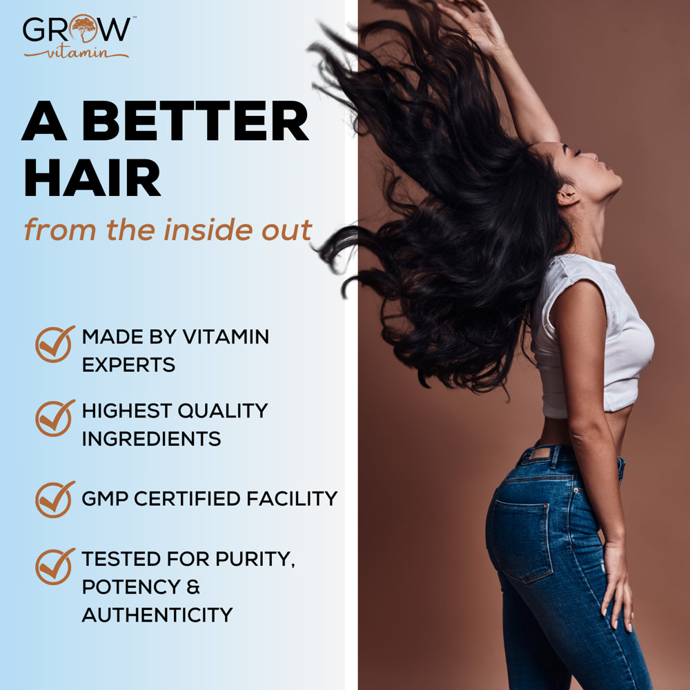 Grow Vitamin All in One Hair Vitamins for Men & Women - Advanced Hair Formula Includes Biotin, Saw Palmetto, DHT Blocker & Trace Minerals - Hair Supplement for Hair, Skin & Nails - 90 Veg Capsules
