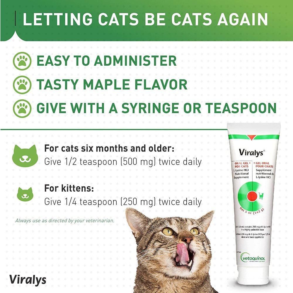 Vetoquinol Viralys Palatable Maple Flavor Lysine Gel L-Lysine Supplement for Cats, 5Oz