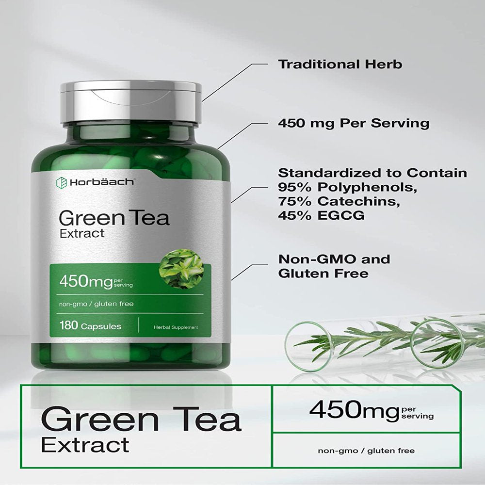 Green Tea Extract Capsules 450Mg | 180 Count | by Horbaach