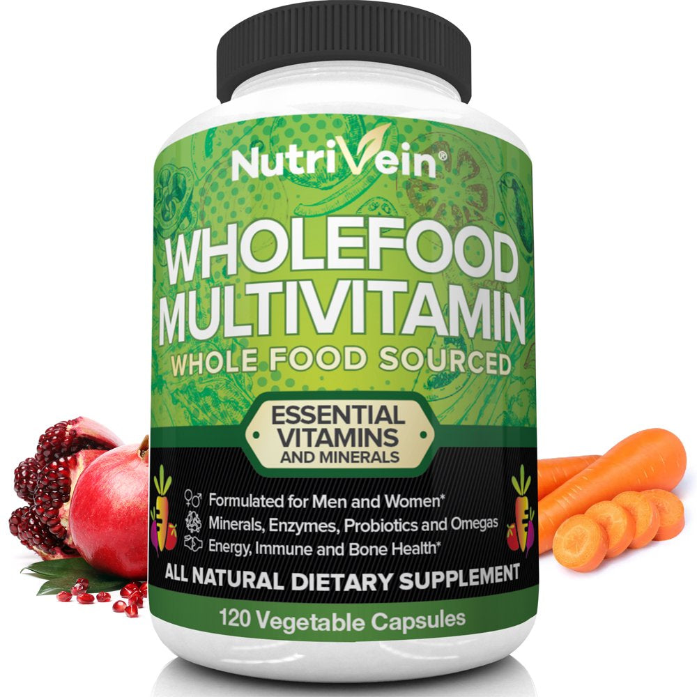 Nutrivein Whole Food Multivitamin - Complete Daily Vitamins for Men and Women - 120 Capsules